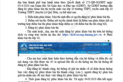 Hướng dẫn phúc khảo bài thi, Kỳ thi tuyển sinh lớp10 THPT năm học 2020-2021
